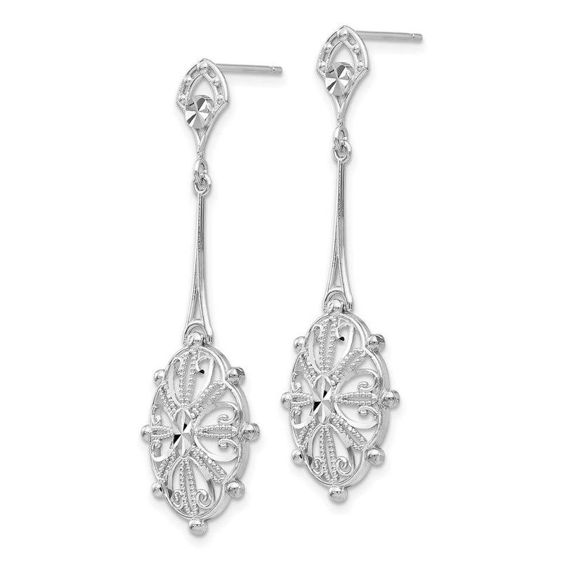 14K White Gold Diamond-Cut Filigree Earrings