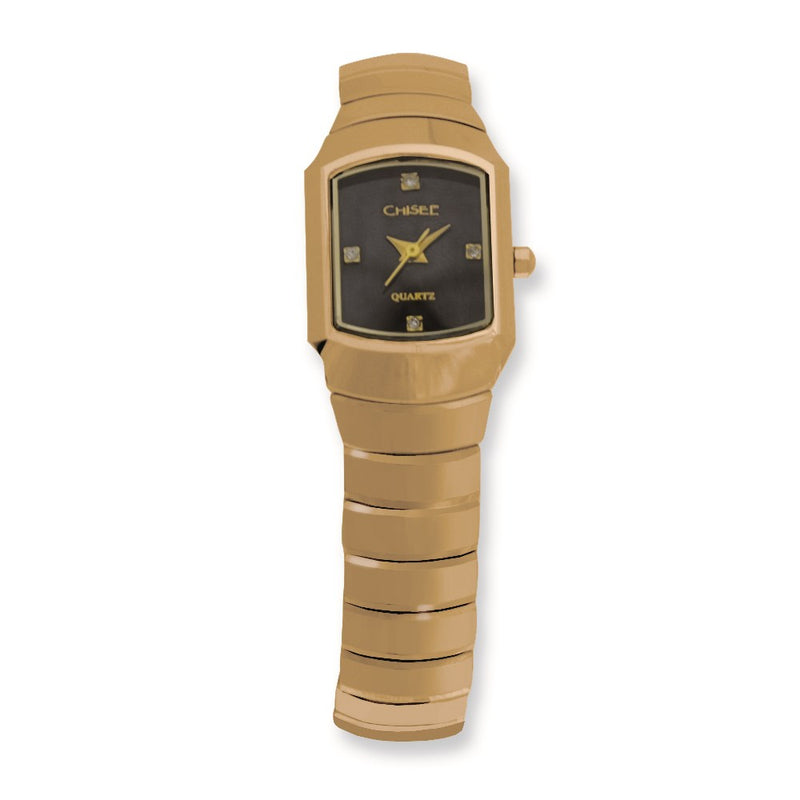 Tungsten Ladies Chisel Gold-Plated Accent/Black Dial Watch