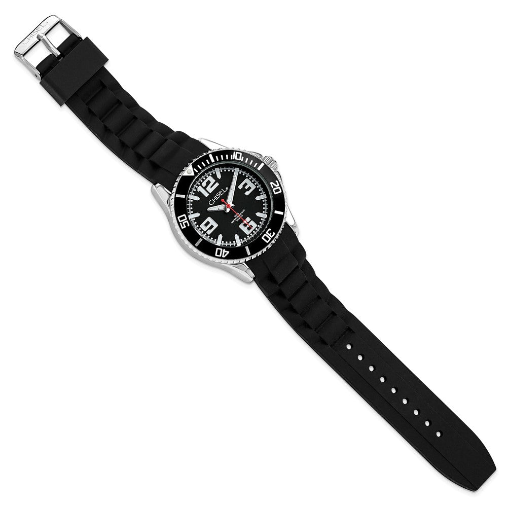 Non Metal Mens Chisel 44mm Black Silicone Strap Watch