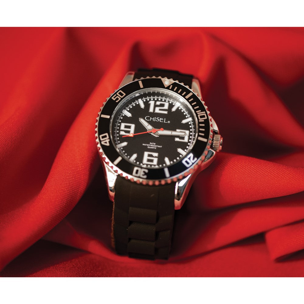 Non Metal Mens Chisel 44mm Black Silicone Strap Watch