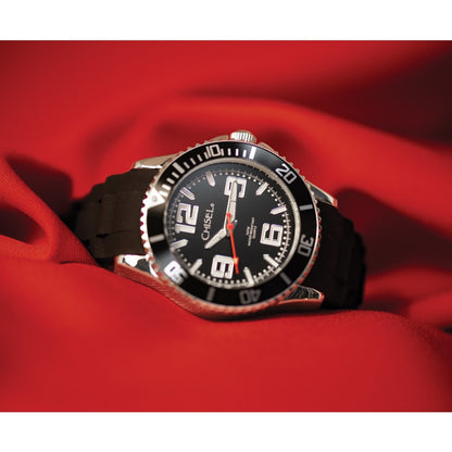 Non Metal Mens Chisel 44mm Black Silicone Strap Watch