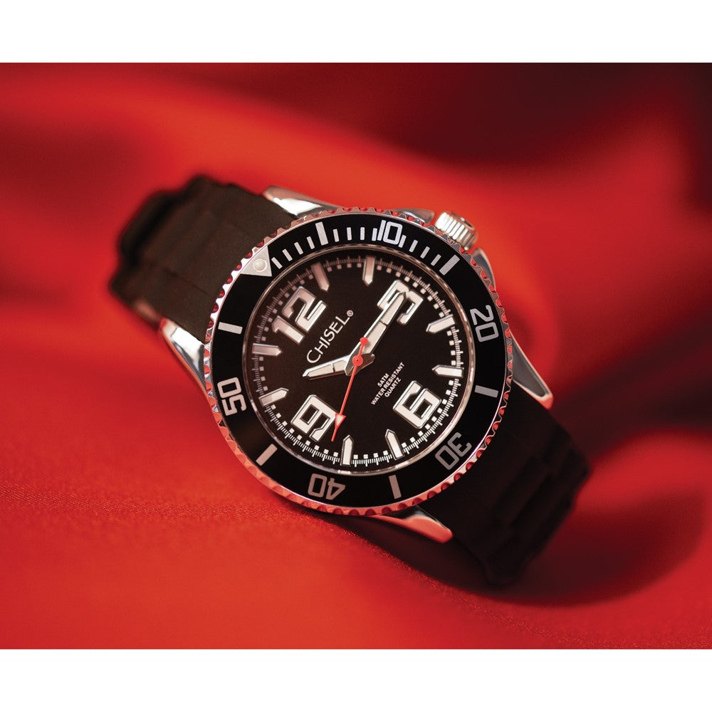 Non Metal Mens Chisel 44mm Black Silicone Strap Watch
