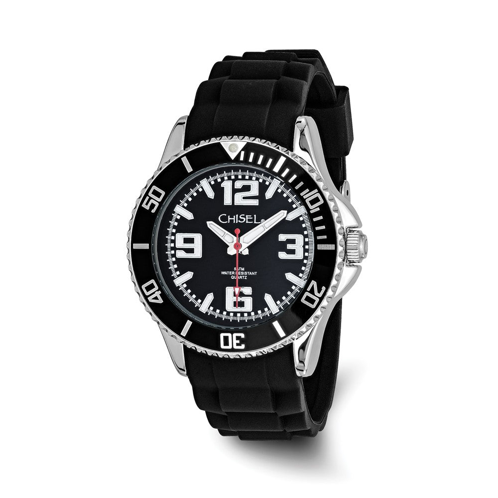 Non Metal Mens Chisel 44mm Black Silicone Strap Watch