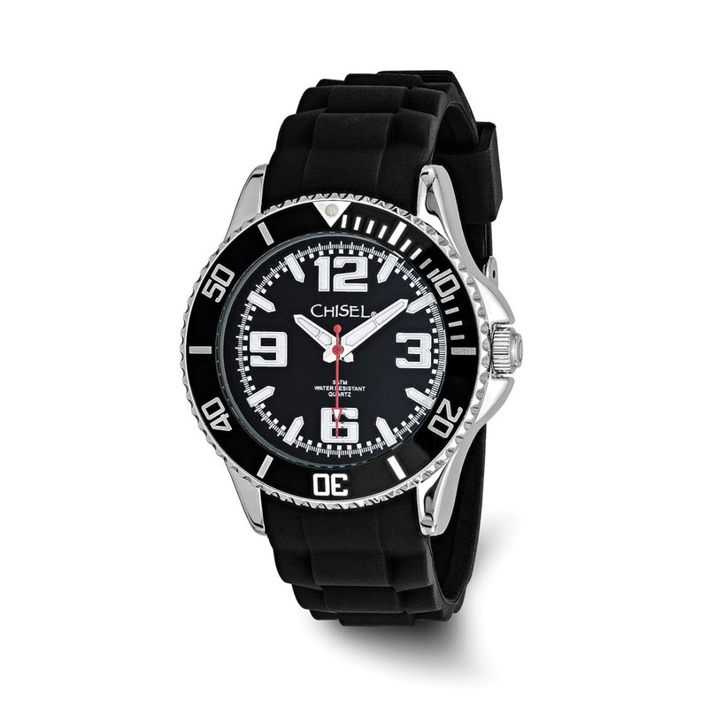 Non Metal Mens Chisel 44mm Black Silicone Strap Watch