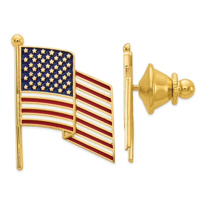 14K Yellow Gold Enameled Flag Tie Tac