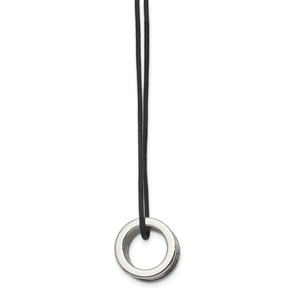 Tungsten Polished Leather Cord 18In Necklace