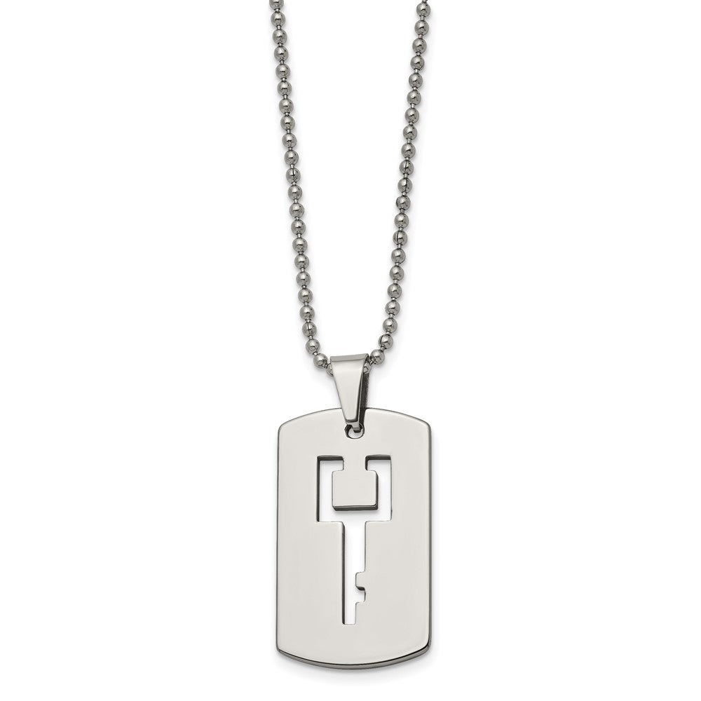 Tungsten Chisel Polished Dog Tag With Key Cut-Out 22 Inch Necklace