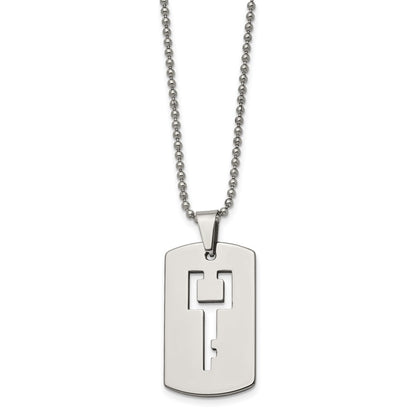 Tungsten Chisel Polished Dog Tag With Key Cut-Out 22 Inch Necklace