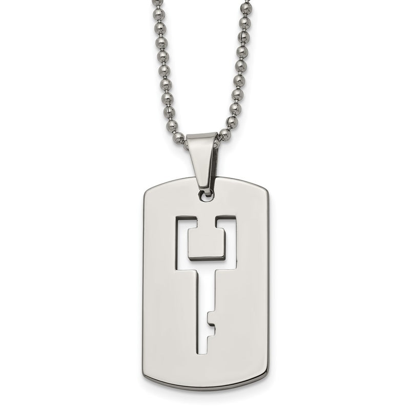 Tungsten Chisel Polished Dog Tag With Key Cut-Out 22 Inch Necklace