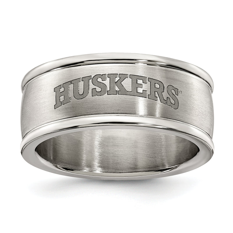 Stainless Steel Univ Of Nebraska Logo Band Ring Size 7 (Size 7 Only)