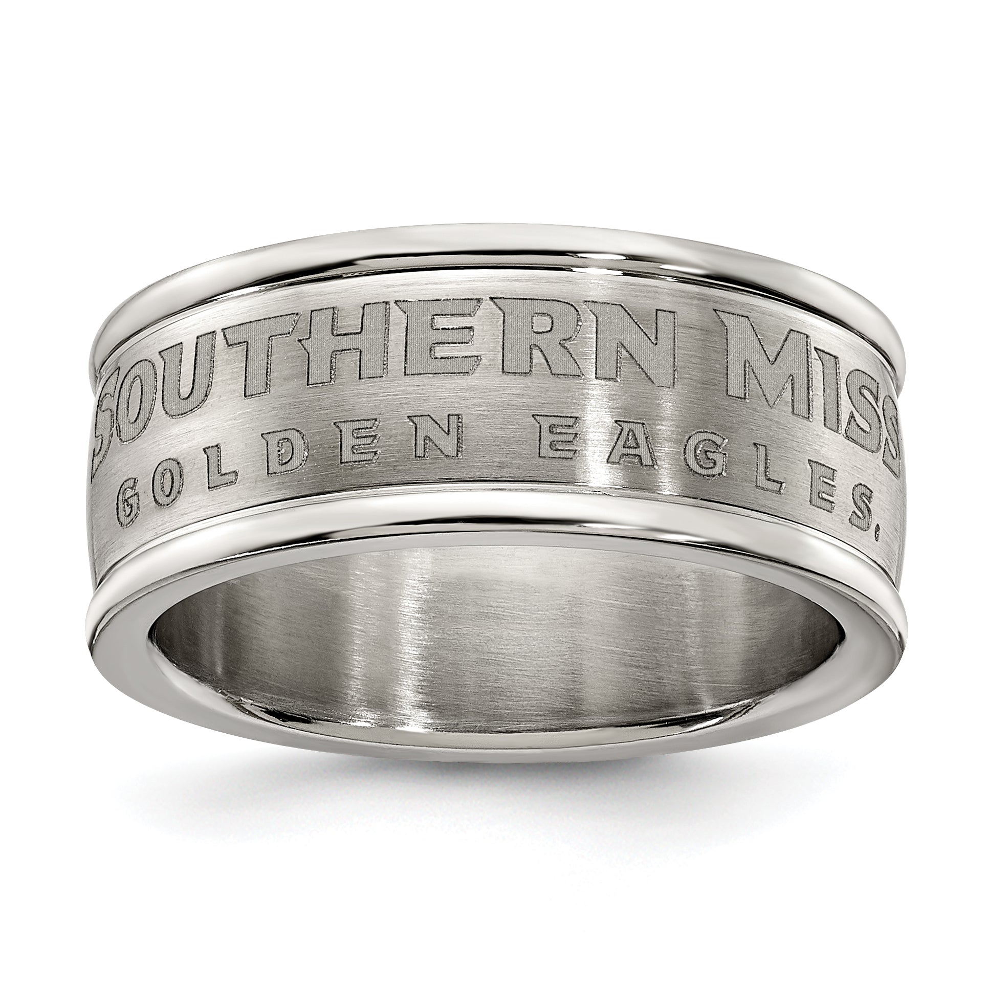 Stainless Steel Univ Of Southern Miss Logo Band Ring
