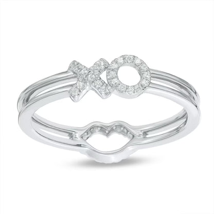 0.1 CT. TW Diamond Lips and "XO" Two-Sided Ring in 10K White Gold