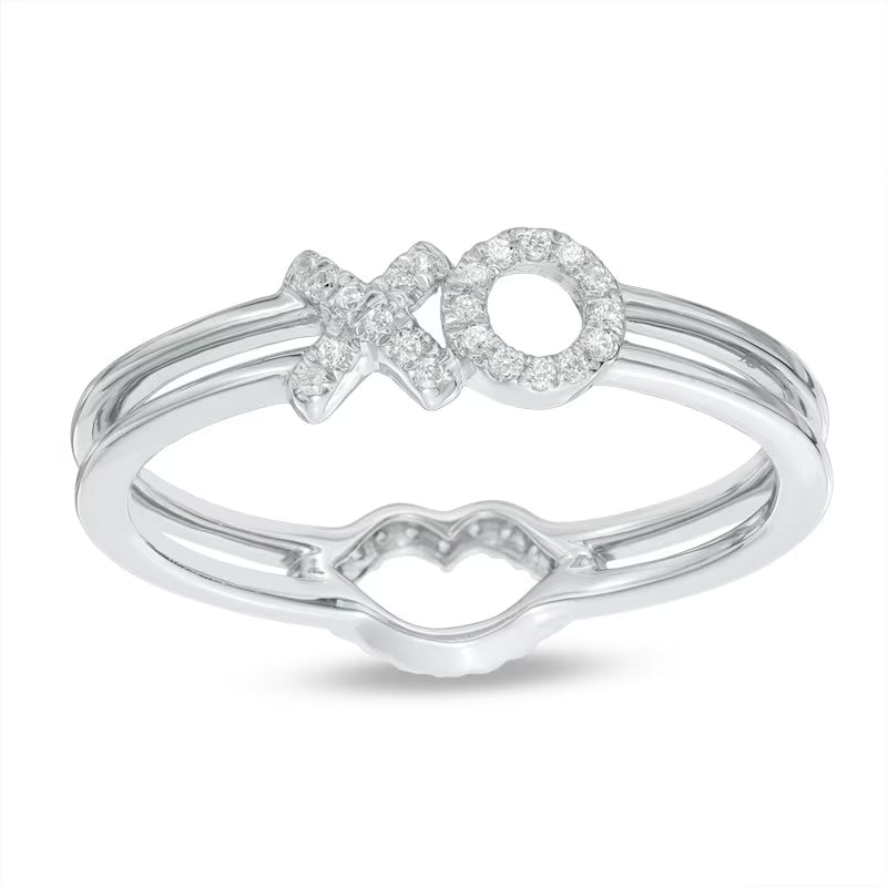 0.1 CT. TW Diamond Lips and "XO" Two-Sided Ring in 10K White Gold