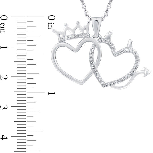 0.13 CT. T.W. Natural Diamond Crown and Devil Double Heart Pendant in 14K Yellow Gold