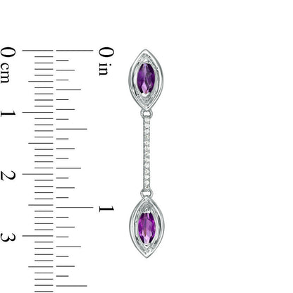 Marquise Amethyst and Diamond Accent Drop Earrings in Sterling Silver