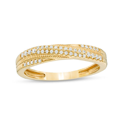 0.17 CT. TW Diamond Crossover Vintage-Style Anniversary Band in 10K Gold
