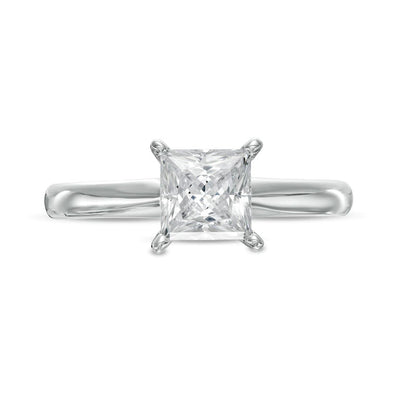 Certified 1.0 CT. Princess-Cut Natural Clarity Enhanced Diamond Solitaire Engagement Ring in Solid 14K White Gold (I/SI2)