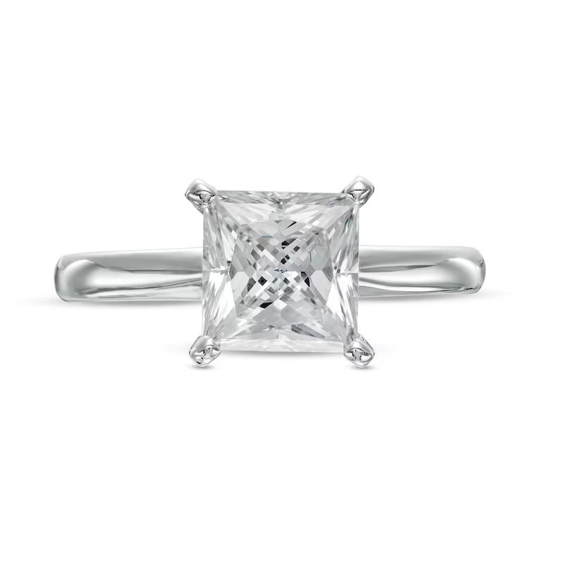 Certified 2.0 CT. Princess-Cut Natural Clarity Enhanced Big Diamond Solitaire Engagement Ring in Solid 14K White Gold