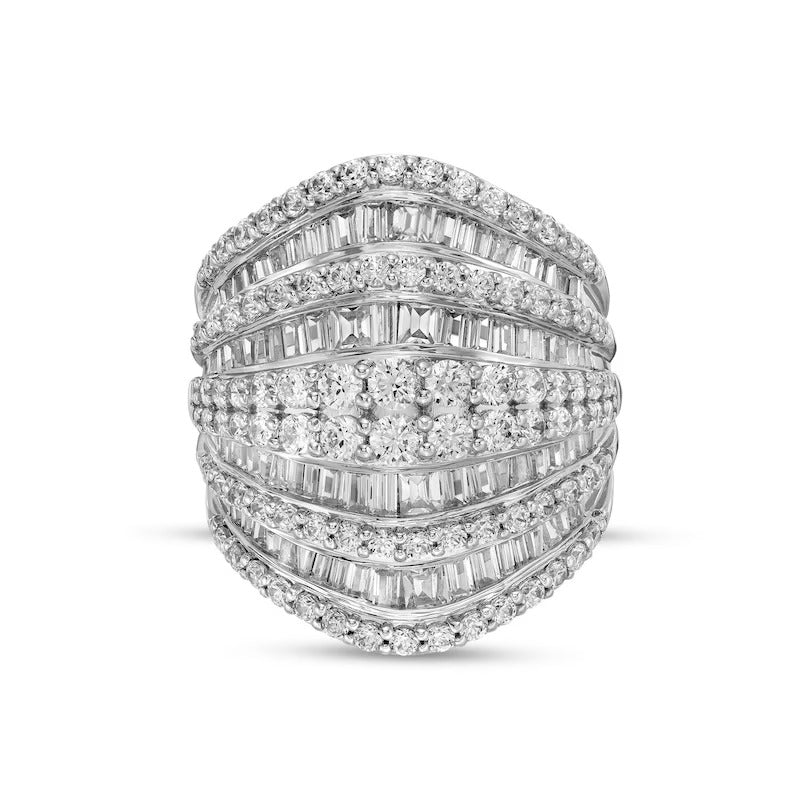 3 CT. T.W. Baguette and Round Diamond Multi-Row Ring in 10K White Gold