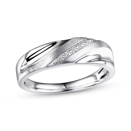 CUSTOM ORDER 6mm - Men's Wedding Ring Diamond Accents 10K White Gold