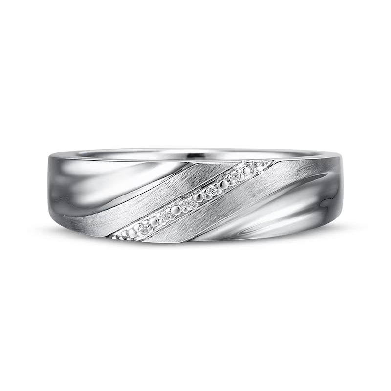 CUSTOM ORDER 6mm - Men's Wedding Ring Diamond Accents 10K White Gold