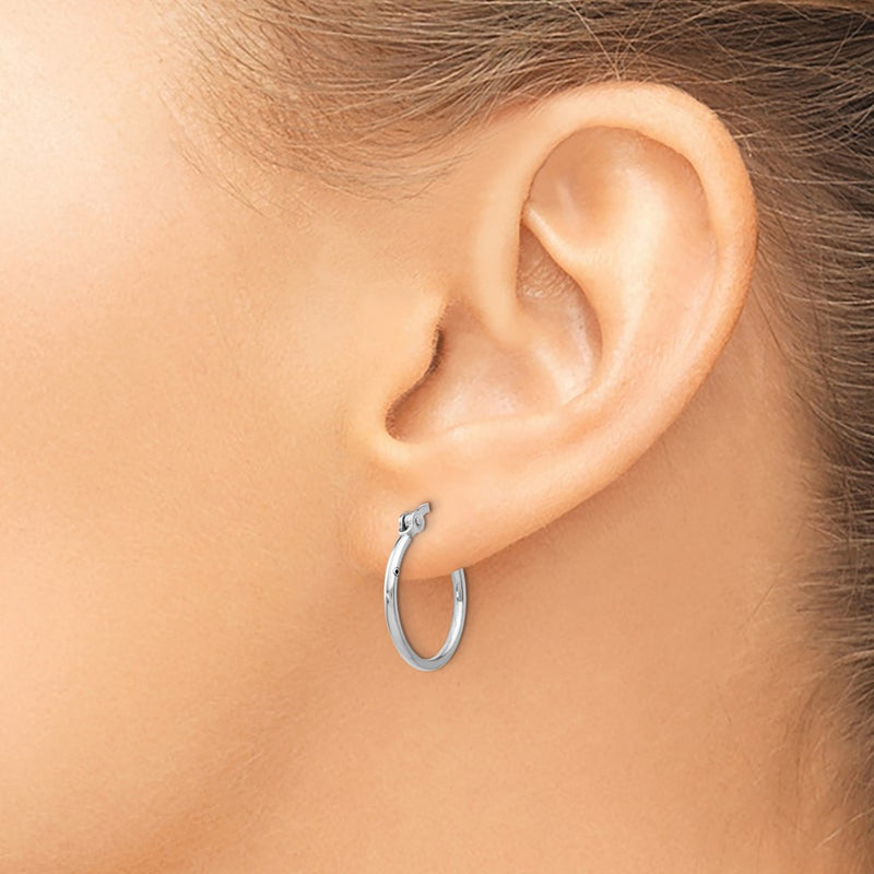 Sterling Silver Rhodium Plated Polished Hinged Hoop Earrings