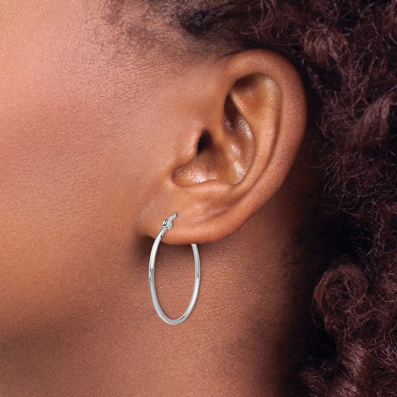 Sterling Silver Rhodium Plated Polished Hinged Hoop Earrings