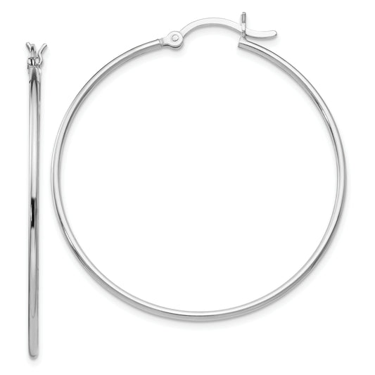 Sterling Silver Rhodium Plated Polished Hinged Hoop Earrings