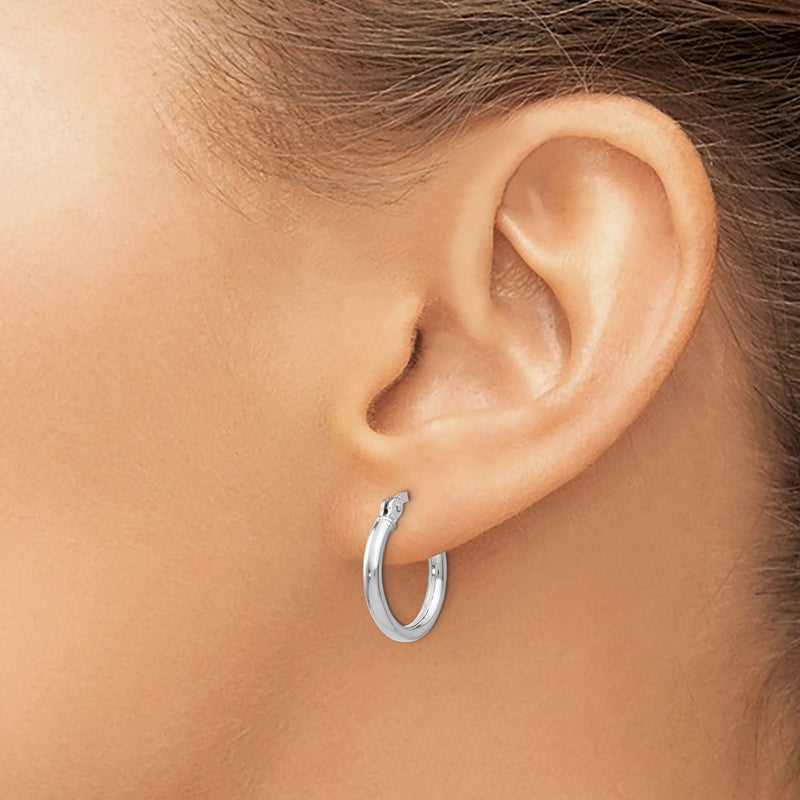 Sterling Silver Rhodium Plated Polished Hinged Hoop Earrings