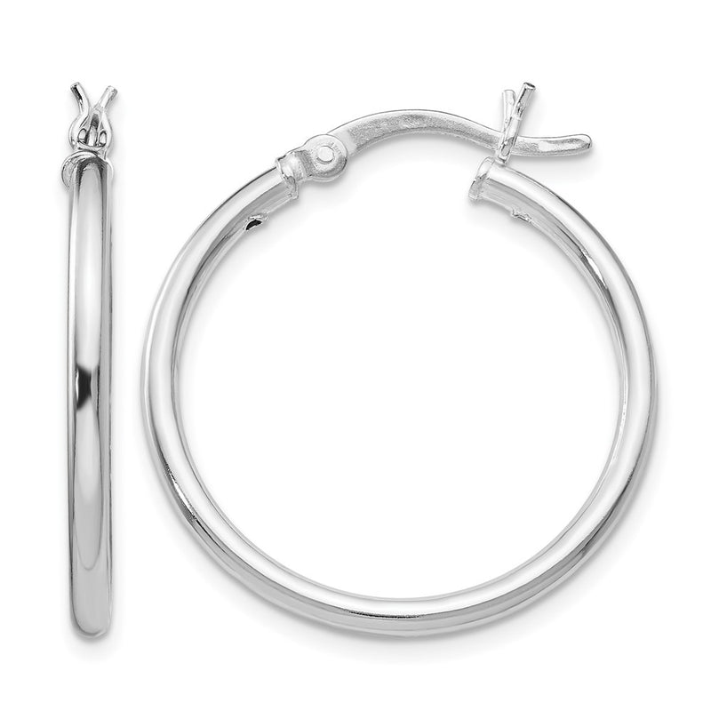 Sterling Silver Rhodium Plated Polished Hinged Hoop Earrings