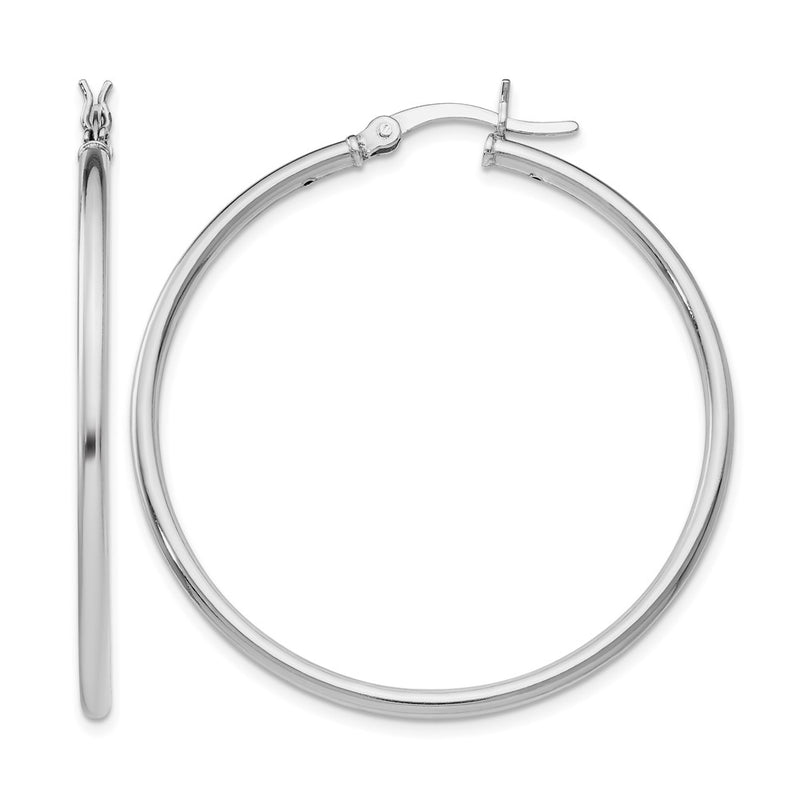 Sterling Silver Rhodium Plated Polished Hinged Hoop Earrings