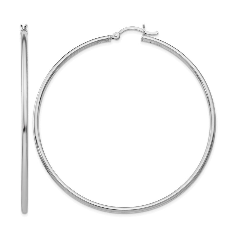 Sterling Silver Rhodium Plated Polished Hinged Hoop Earrings