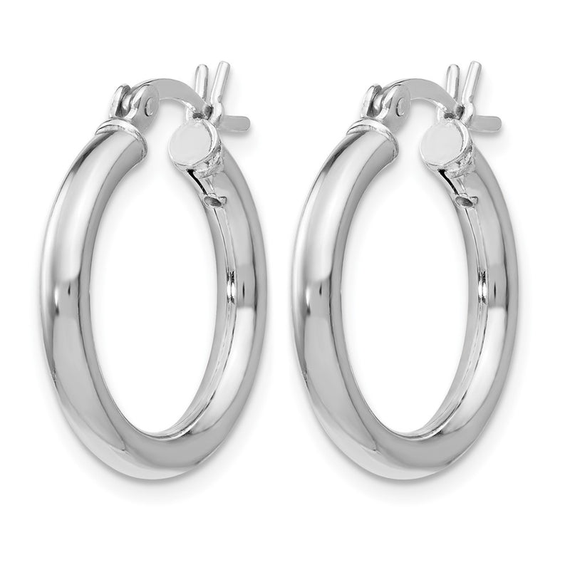 Sterling Silver Rhodium Plated Polished Hinged Hoop Earrings