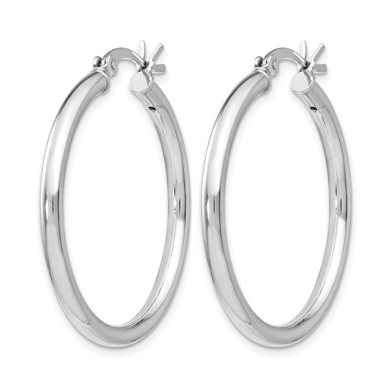 Sterling Silver Rhodium Plated Polished Hinged Hoop Earrings