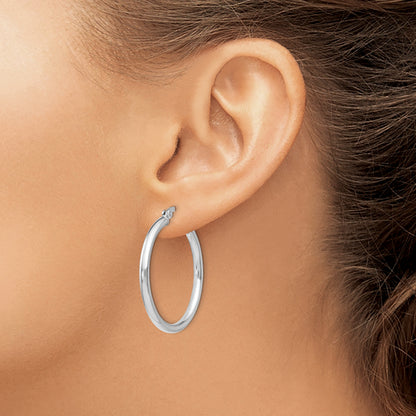 Sterling Silver Rhodium Plated Polished Hinged Hoop Earrings