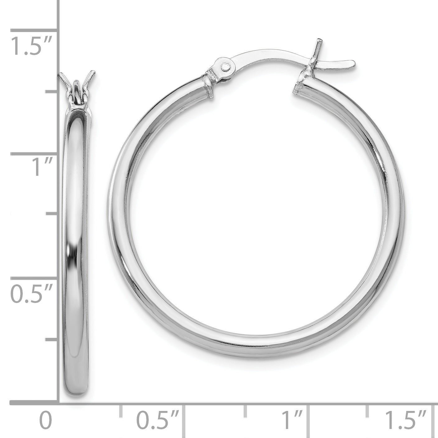 Sterling Silver Rhodium Plated Polished Hinged Hoop Earrings