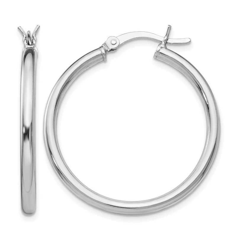 Sterling Silver Rhodium Plated Polished Hinged Hoop Earrings