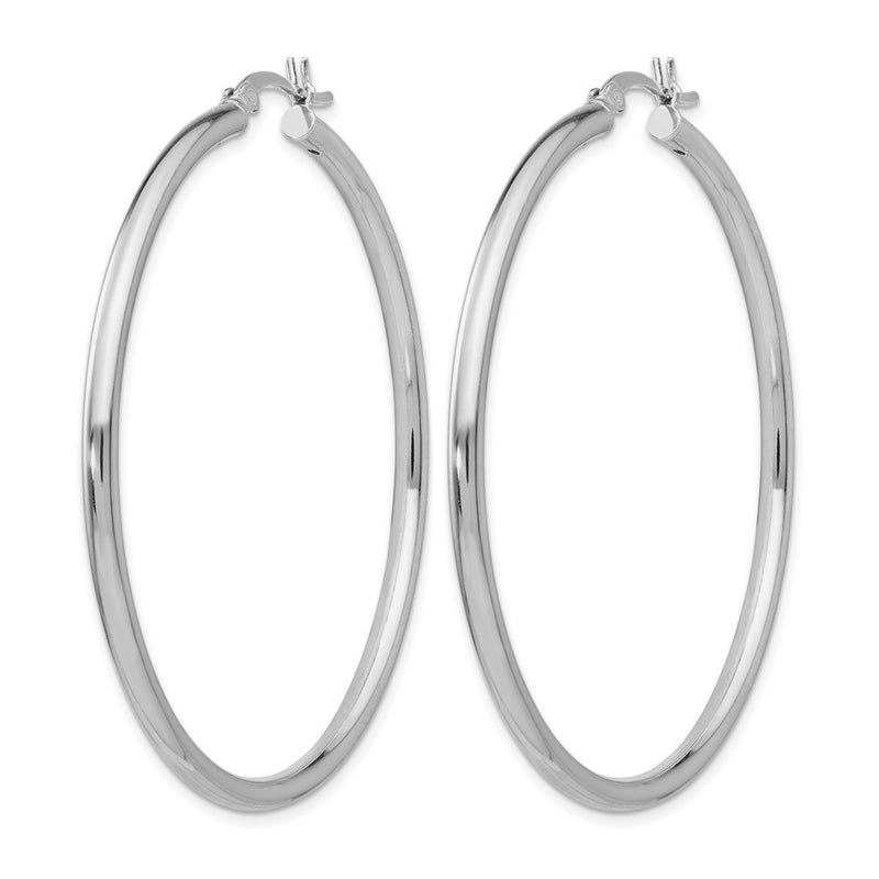 Sterling Silver Rhodium Plated Polished Hinged Hoop Earrings