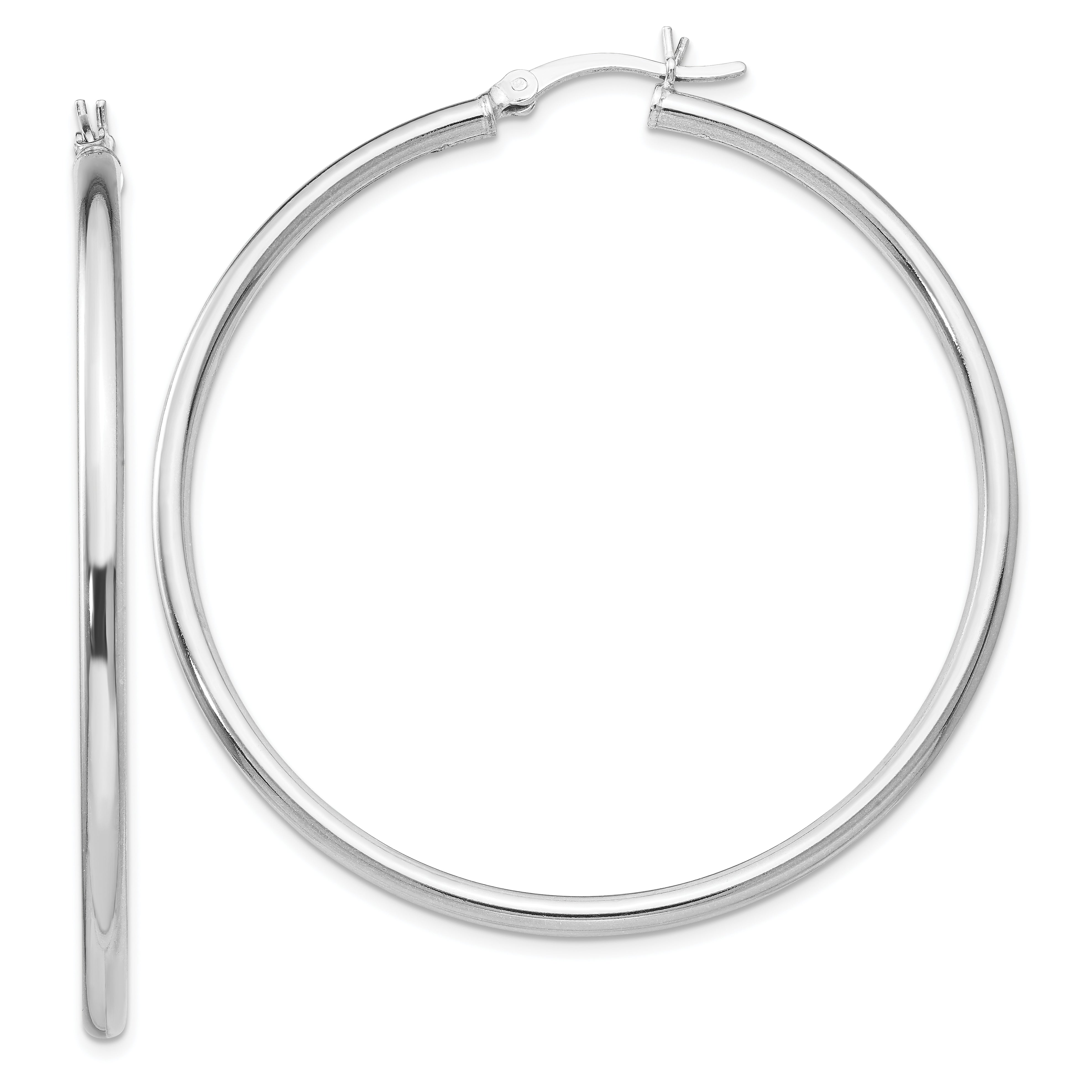 Sterling Silver Rhodium Plated Polished Hinged Hoop Earrings