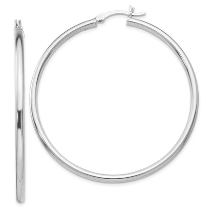 Sterling Silver Rhodium Plated Polished Hinged Hoop Earrings