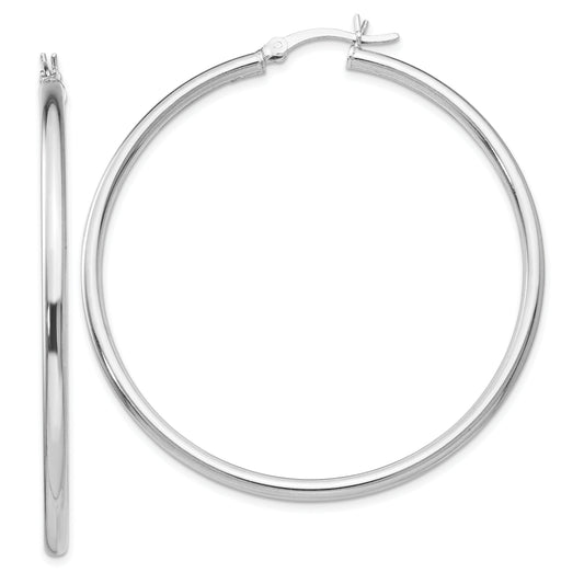 Sterling Silver Rhodium Plated Polished Hinged Hoop Earrings