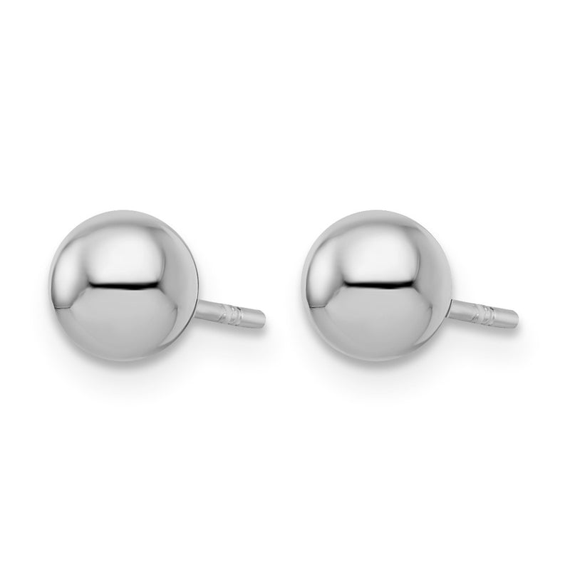 Sterling Silver Rh Plated 6mm Polished Ball Post Earrings