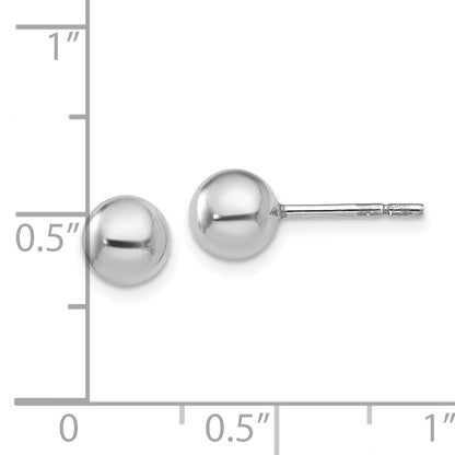 Sterling Silver Rh Plated 6mm Polished Ball Post Earrings