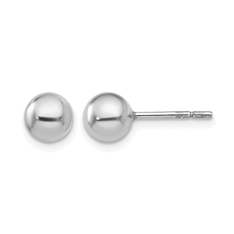 Sterling Silver Rh Plated 6mm Polished Ball Post Earrings