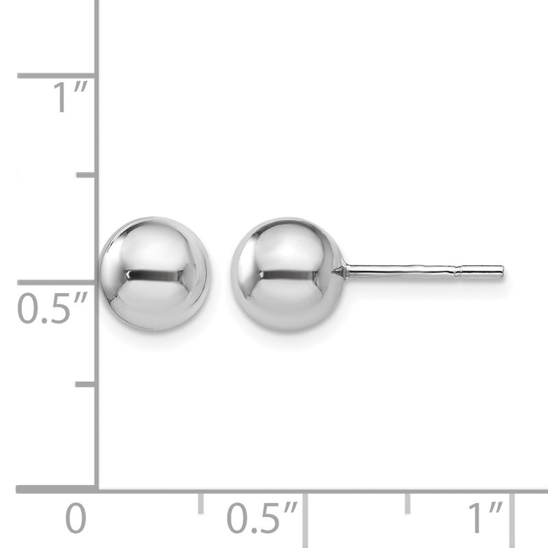 Sterling Silver Rh Plated 7mm Polished Ball Post Earrings