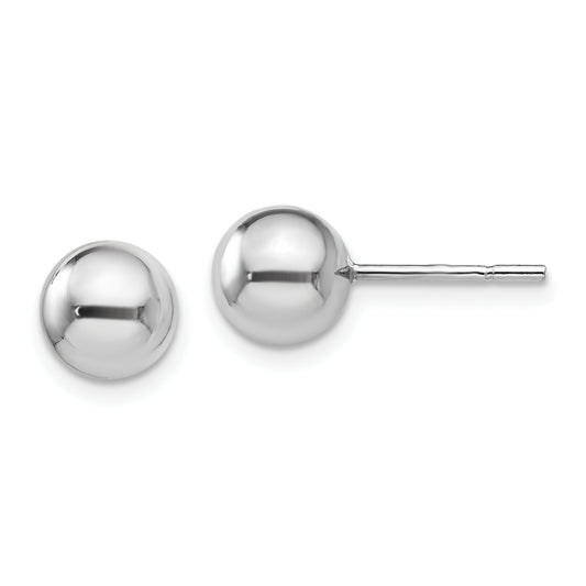 Sterling Silver Rh Plated 7mm Polished Ball Post Earrings