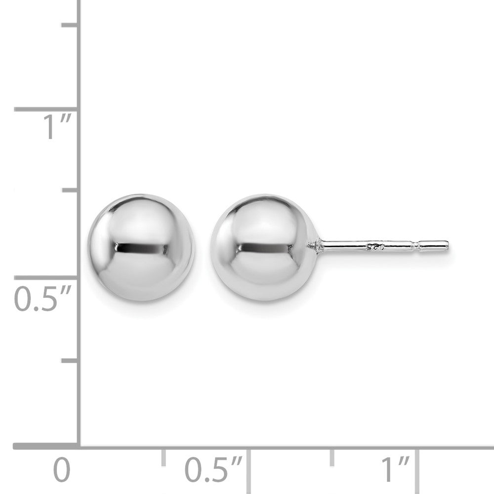 Sterling Silver Rh Plated 8mm Polished Ball Post Earrings