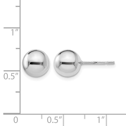 Sterling Silver Rh Plated 8mm Polished Ball Post Earrings
