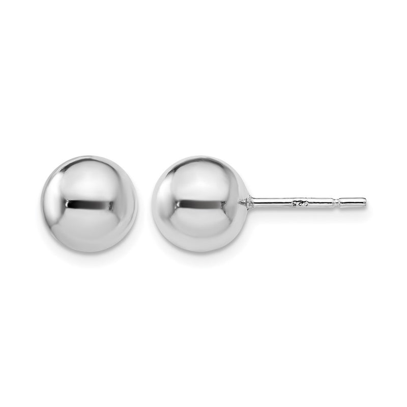 Sterling Silver Rh Plated 8mm Polished Ball Post Earrings