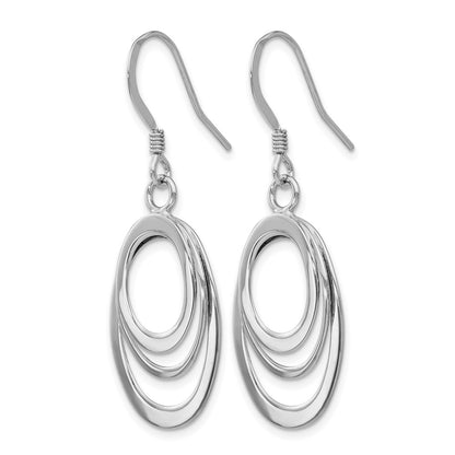 Sterling Silver Rhod Pltd Polished Shepherd Hook Dangle Earrings